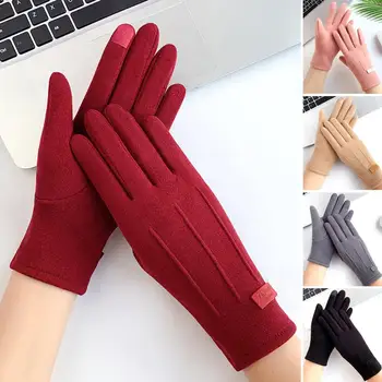 1 двойка жени зимни топли ръкавици носят устойчиви ветроустойчиви колоездене ръкавици удебелени руно облицовани сензорен екран ръкавици