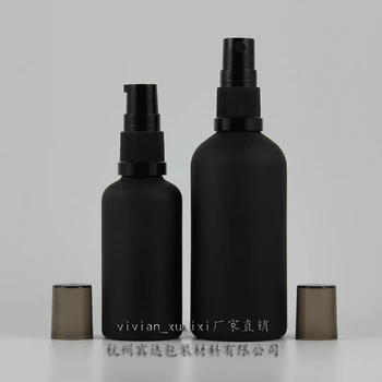 100ml боядисана черна матирано стъклена бутилка с лъскава черна черна пръскачка или помпа, козметичен контейнер