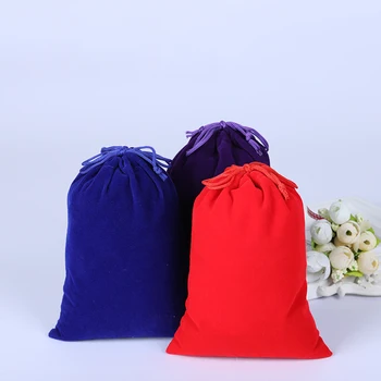 10Pcs бижута опаковки Multi размер вино червен шнур кадифе чанти органза съхранение торбички Коледа сватба благосклонност чанта подарък чанти