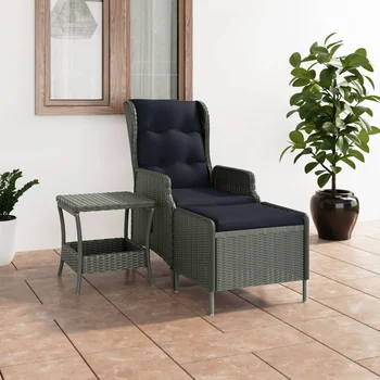 2-парче Градински мебели смола ракита вътрешен двор комплект открит фекс столче и маса за чай с възглавници Светло сиво