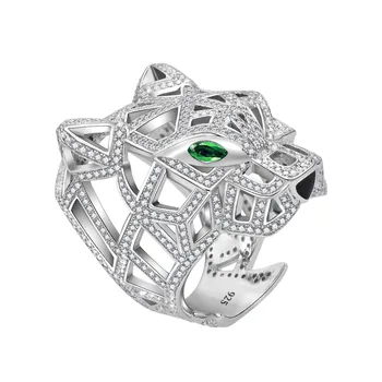 2023 Нов леопардова глава пръстен персонализиран микро комплект пълен диамант чисто сребро бижута европейски и американски 