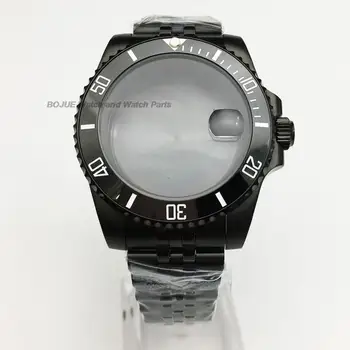 40mm пълен черен PVD калъф Мъжки часовници Гривна Watchband Части за подводничар ГМТ Сейко NH35 NH36 8215 Движение 28.5mm Набиране