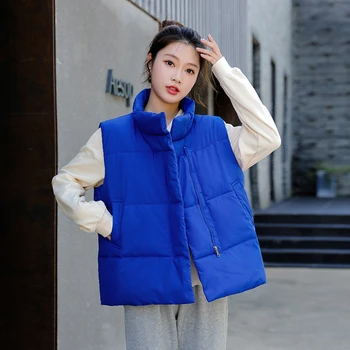 6-цветен 2023 корейска версия памучно палто жилетка жени зимни връхни дрехи хлабав удебелени случайни хлабав мода потник плътен цвят