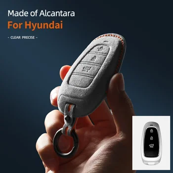 Alcantara Велур Калъф за ключ за кола за Hyundai Solaris Sonata Hybrid NEXO NX4 Нов Grand Santa Fe Tucson