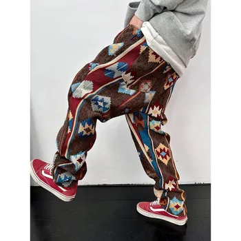 American Streetwear Геометричен модел Ежедневни панталони Мъжко облекло Етнически стил Жакард карго панталони Harajuku висококачествени панталони