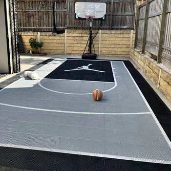 Beable Home Backyard Outdoor PP Sports Interlocking Floor For Basketball Training Черни сиви плочки с бели линии