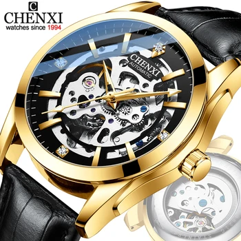CHENXI Механичен часовник Мъже Автоматични механични ръчни часовници Водоустойчив светещ бизнес кожен часовник Мъжки часовник 2023 Ново