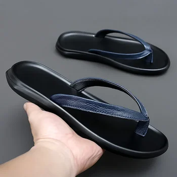 Flip Flop Мъжки чехли от естествена кожа Лятна топ марка 2023 Нова модна мъжка джапанки Дизайнер Плажна светлина Удобни обувки