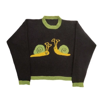Funny Y2K охлюв жакард Harajuku kawaii Реколта пуловер пуловер модел плета топло хлабав извънгабаритни суитчър Жени Мъже Топ