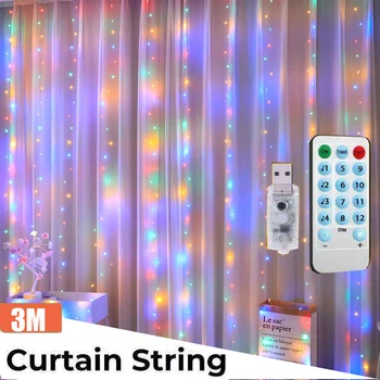 LED гирлянд завеса светлини 3M USB дистанционно управление фея светлини низ сватба Коледа декор за дома спалня фестивал лампа