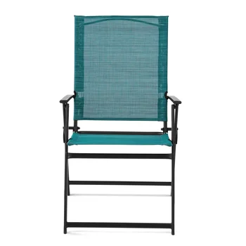 Mainstays Greyson Square Комплект от 2 външни двора стомана прашка сгъваем стол, Teal вътрешен двор градински мебели | САЩ | Нов