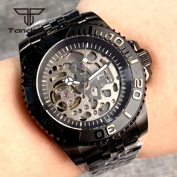 Tandorio Black PVD Business 40mm NH70 Механичен автоматичен часовник за мъже Кух циферблат сапфир стъклокерамика въртяща се рамка