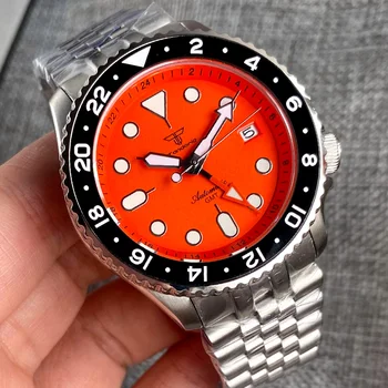 Tandorio Orange NH34 GMT Автоматичен часовник мъже 3.8 Crown 120clicks Bezel SKX Mod 24 часа Поставете водоустойчив Reloj Hombre 41mm