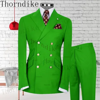 Thorndike Winter Classic Mens Suits Slim Fit Business Blazer Double Orded Wedding Groom Tuxedos 2 Piece Set Terno Masculino