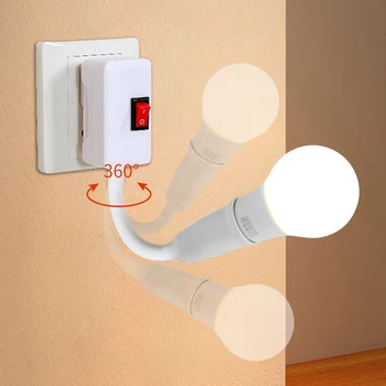 US EU Plug to E27 лампа база преобразуване LED светлина стена гъвкава лампа притежателя конвертор с превключвател LED главата крушка гнездо 20 см