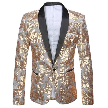 Velvet Sequins Blazer Suit Banquet Mens Single Button Blazer Jacket Wedding Dress Party Stage Singer Costume Jacket 1 Pc
