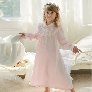 Детска момичешка рокля Лолита принцеса Sleepshirts реколта изненадващ яка нощници.Викторианска детска нощница салон спално облекло