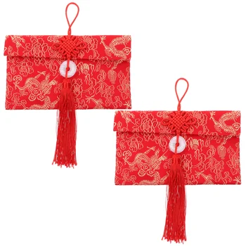 Джобни червени пликове Китайски Hongbao пакет Коледа Нова година червен пакет подарък плик с нефрит висулка пискюл за пролетта