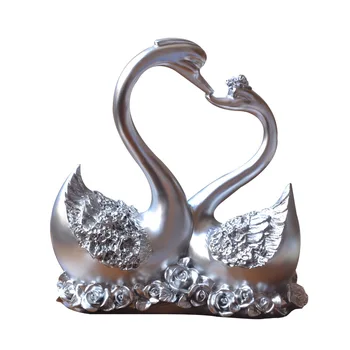 Европейска сребърна смола Двойка лебедови орнаменти Декорация на дома Занаяти Сватбени подаръци Вътрешно бюро Фигурки ТВ кабинет офис статуя
