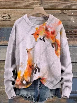 Зимна мода мъжки пуловер животински серия реколта сладък лисица изкуство 3D отпечатани грозен пуловер Унисекс Harajuku случайни пуловер H004