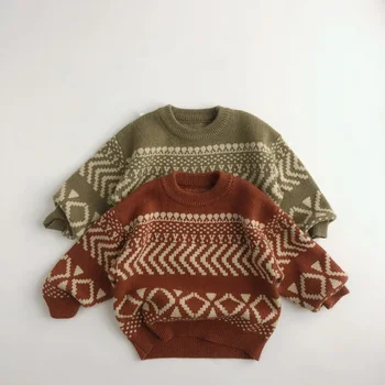 Зимно дете и бебе момичета момчета топлина жакард плетен пуловер палта деца пуловер трикотаж детски екипировки върхове 1-8 години