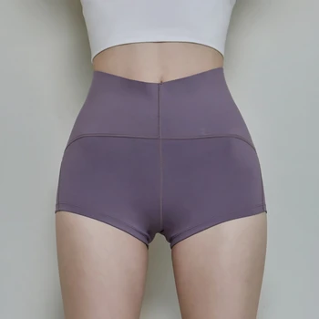 Йога шорти жени висока талия спортни шорти плячка дамски 2023 лято нова ликра пилатес дрехи кратко спорт Femme Mujer лилаво