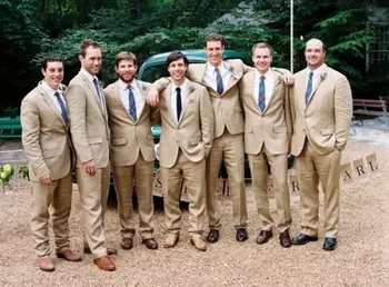 Каки Notch ревера два бутона 3Pieces (яке + панталон + вратовръзка)Сватба мъже костюми Custume Homme брак мода смокинги Terno Slim Fit
