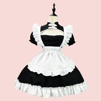 Китайски Chongsam аниме косплей прислужница костюм плюс размер Лолита принцеса Хелоуин черно бяло японки училище момиче kawaii облекло