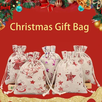 Коледна памучна конопена чанта за подарък, чанта за съхранение на шнур, коледна украса, 2022, 24Pcs