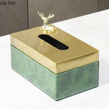 Метална кожена кутия за тъкани Кутии за съхранение на тъкани Хартиена кутия Кутии за салфетки Държач за хартия Органайзер за тъкани Магнитна декорация на елен за птици