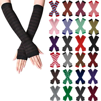 Мода жени емо ръкавици дама раирани лакът ръкавици топло трикотажни дълги ръкавици без пръсти лакът ръкавици Коледа аксесоари подарък 2023