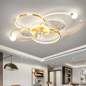 Модерен луксозен звезден полилей за всекидневна Интелигентна вътрешна декоративна светлина с дистанционно управление Стилна минималистична таванна лампа