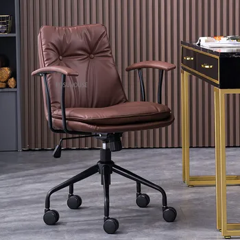 Модерен микрофибърен кожен офис стол за офис мебели Лек луксозен повдигащ ролка компютърен стол Начало спалня игра столове