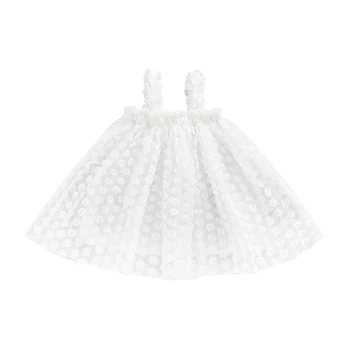 Момичета случайни лятна рокля, бяло цвете модел извън рамото без ръкави прежда пола