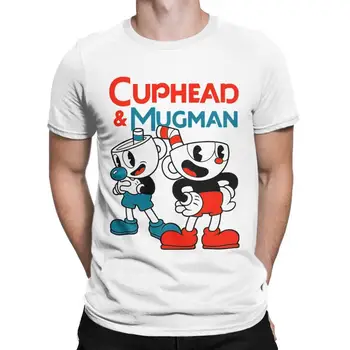 Мъжки тениски Cuphead & Mugman Ретро игри Хумор Чист памук Tees Къс ръкав T риза кръгла яка върховете възрастен