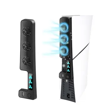 Охлаждащ вентилатор за PS5 тънка конзола с USB порт и 3 регулируем тих 9500-скоростен вентилатор за PS5 тънка цифрова / дискова версия