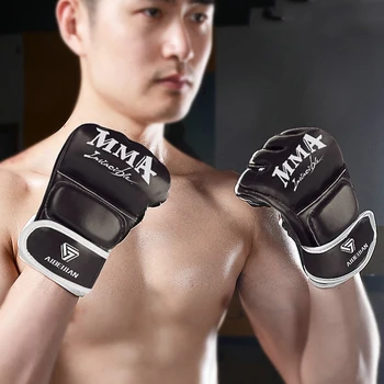Половин пръст бокс тренировъчни ръкавици носими PU ръкавици ръка протектор сълза устойчиви дишаща трайни за спортни консумативи
