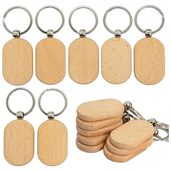Празен дървен ключ Tag Key DIY дървени ключодържатели ключодържатели ключ дърво гравиране заготовки 20 пакет