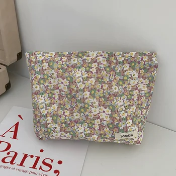 Пролетна флорална козметична чанта за пътуване платно тоалетни чанти свежо момиче чанта мобилен телефон чанта грим организатор красота случай съединител