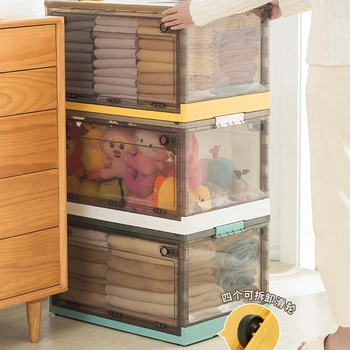 Сгъваеми гардероби Прозрачна пластмасова кутия за съхранение с капак Многофункционален шкаф за съхранение на спално облекло с ролка