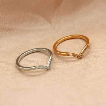 сладък V форма елегантен циркон пръстен за жени любов пръстен титаниева стомана бижута Ден на майката рожден ден подарък на едро