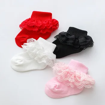 Тройни слоеве дантелени чорапи за новородени бебешки момичета чорапи коледни памучни дишащи бебешки подови чорапи детски дрехи Коледа