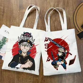 Черна детелина аниме Asta Yuno Ulzzang чанта за купувачи печат платно голяма пазарска чанта чанти жени чанта Harajuku рамо чанти