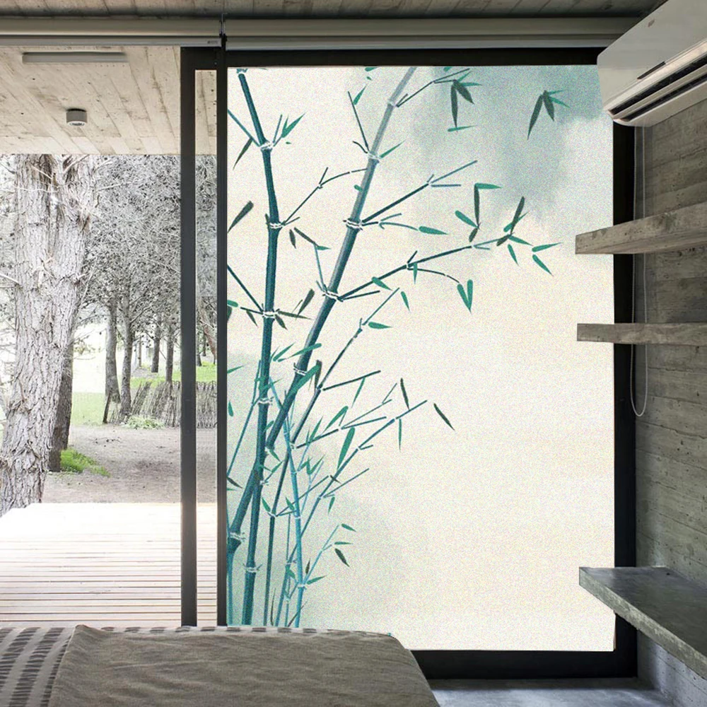 Window филм Поверителност Бамбуково стъкло стикер UV блокиране на топлината Прозоречни покрития Оттенък за домашен декор