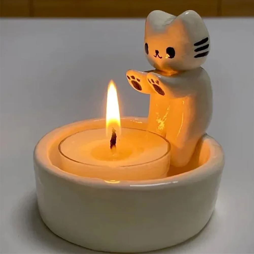 Коте Свещник Затопляне на лапите Сладък ароматен държач за светлина Сладък Котка на скара Ароматерапия Настолна декорация на дома