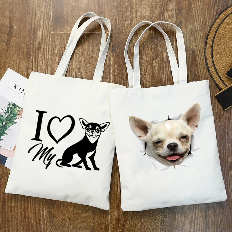 Чихуахуа куче сладък графичен хипстър карикатура печат пазарски чанти момичета мода случайни Pacakge ръка чанта