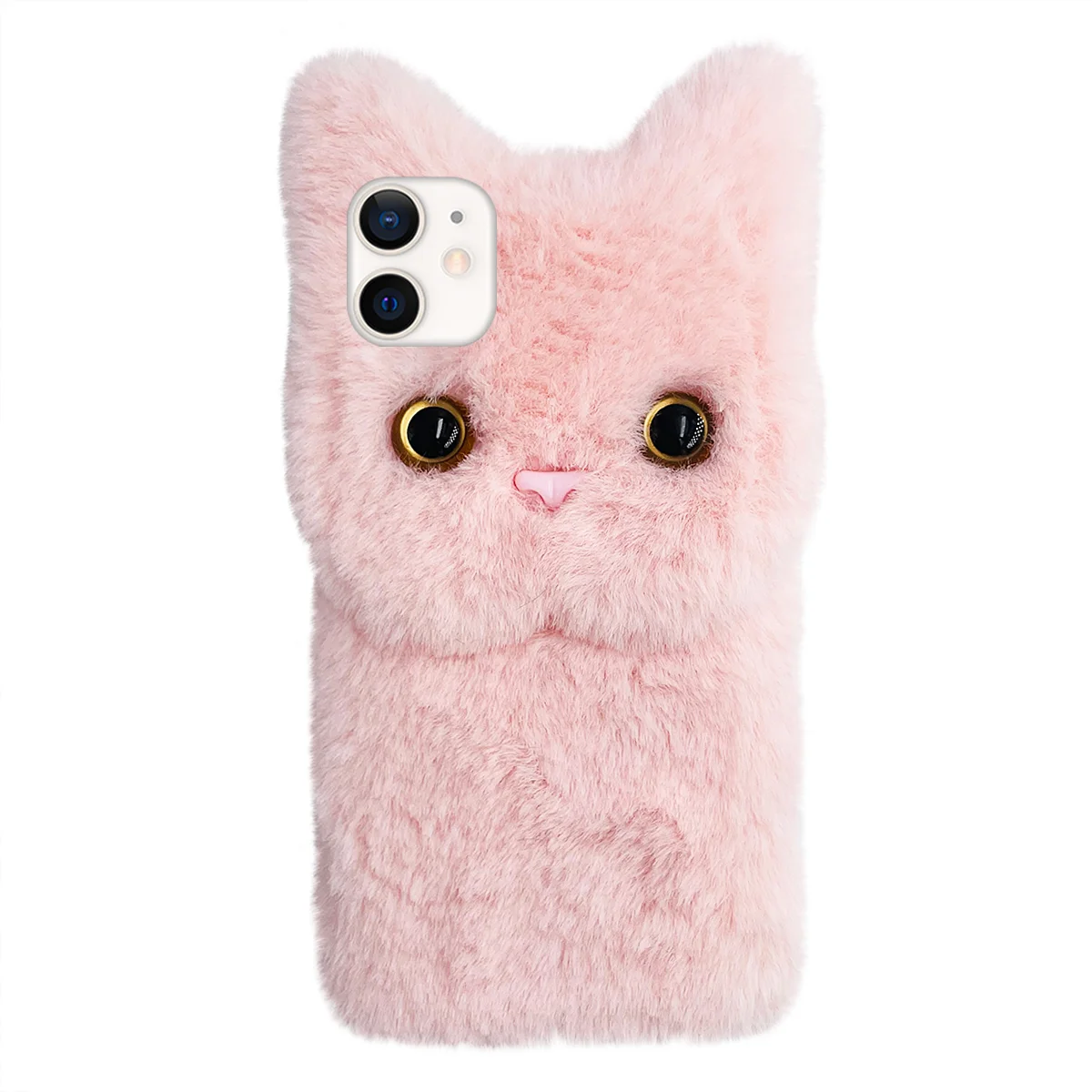 Плюшена котка телефон капак прекрасен телефон защитен калъф съвместим за iPhone 12 мини