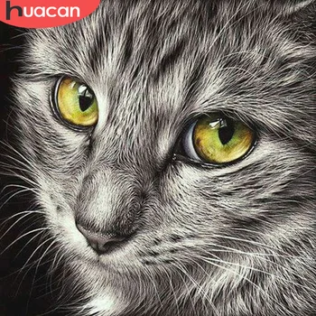 HUACAN пълен квадрат диамант бродерия 5D котка DIY кръг диамант изкуство живопис животински мозайка декорация дома