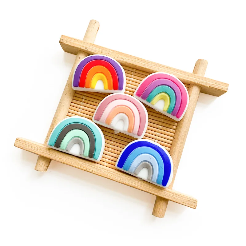 10pcs Rainbow силиконови фокусни мъниста хранителни клас силиконов бебешки биберон верига клипове мъниста новородено бебе играчки DIY бижута аксесоари